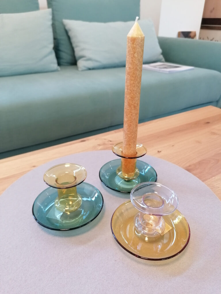 Glasaccessoires von Tranquillo gelbe und blaue Kerzenständer aus Glas
