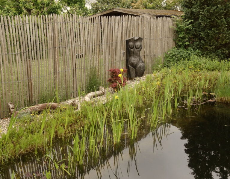 Lattenzaun an einem Gartenteich