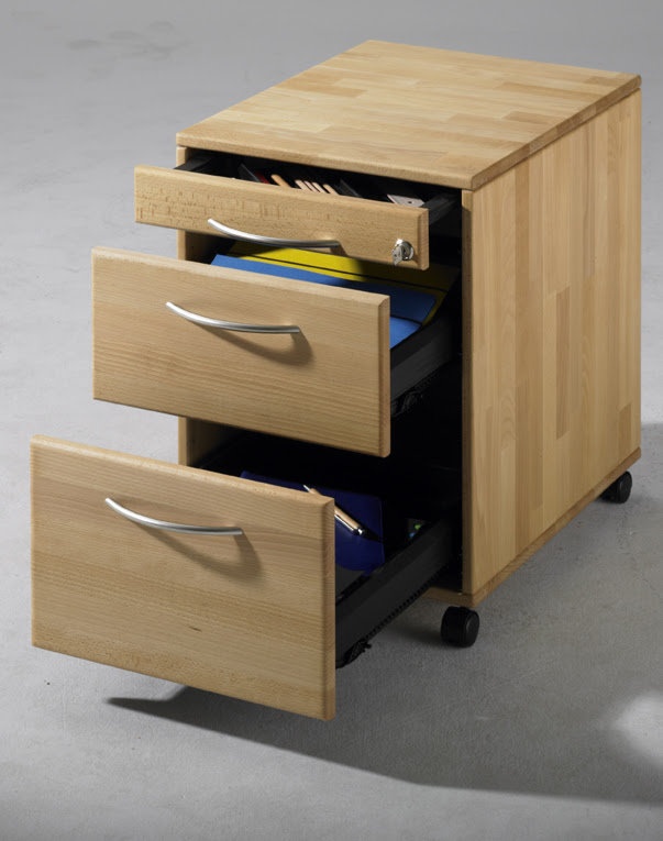 Rollcontainer aus hellem Holz
