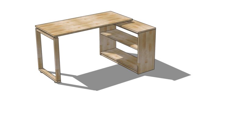 3D-Zeichnung eines Schreibtischs mit Regal